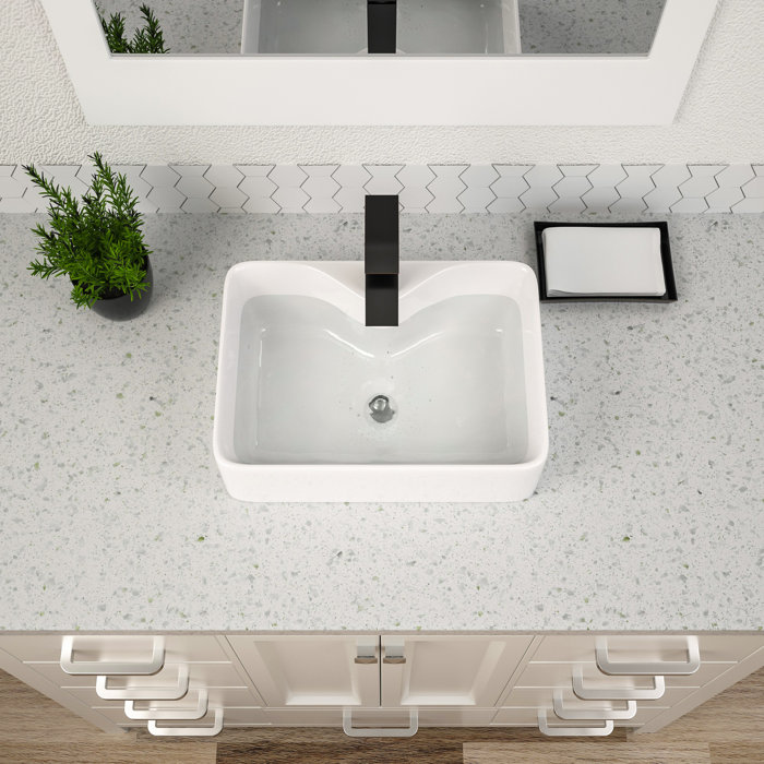 Lordear 15'' White Ceramic Rectangular Vessel Bathroom Sink & Reviews
